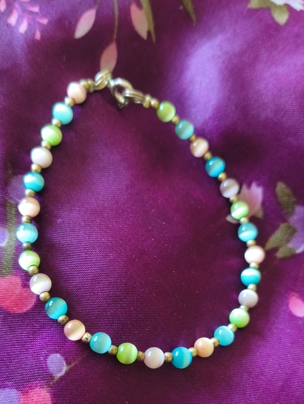 Sterling Silver Pastel Cat's Eye Bracelet. Sweet Dainty Bracelet.